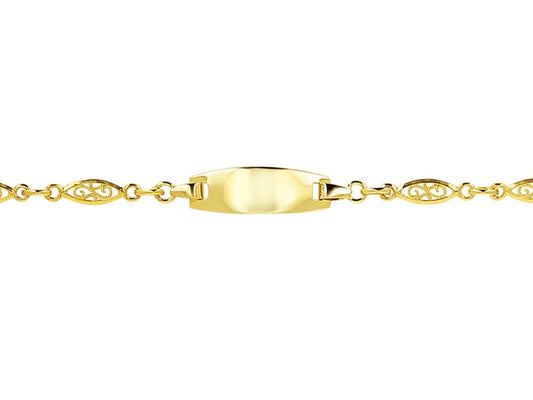 Bracelet Identité bébé maille Filigrane 3,4mm Plaque tonneau, Or 18k - PARADOXE