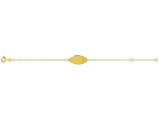 Bracelet Identité bébé maille Forçat ronde , plaque ovale, Or 18k - PARADOXE
