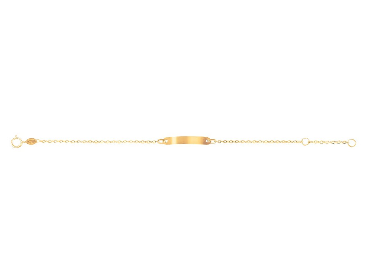 Bracelet Identité bébé maille Forçat ronde , Plaque rectangle , Or 18k - PARADOXE