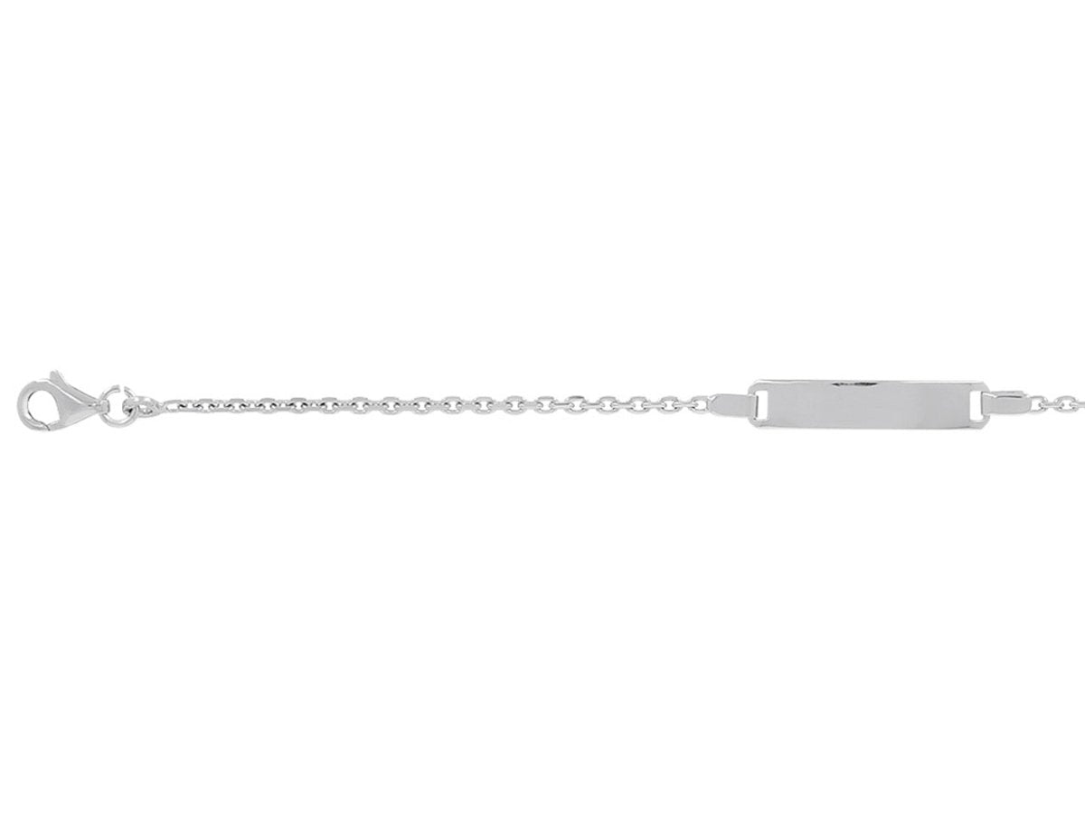 Bracelet Identité bébé maille Forçat ronde , Plaque rectangle , Or gris 18k - PARADOXE