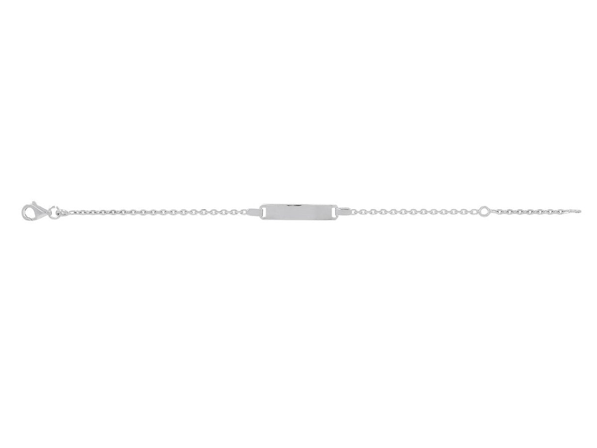 Bracelet Identité bébé maille Forçat ronde , Plaque rectangle , Or gris 18k - PARADOXE