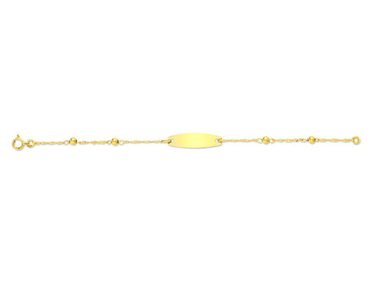 Bracelet Identité bébé maille Singapour et boules, plaque tonneau, Or 18k - PARADOXE