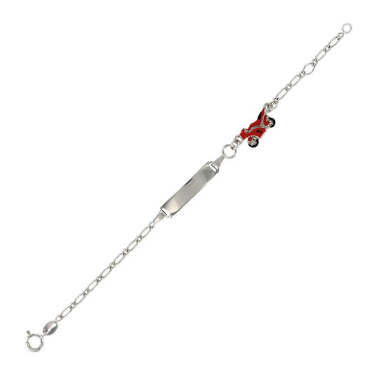 Bracelet Identité bébé moto maille figaro plaque rectangle , Argent 925 Rhodié - PARADOXE