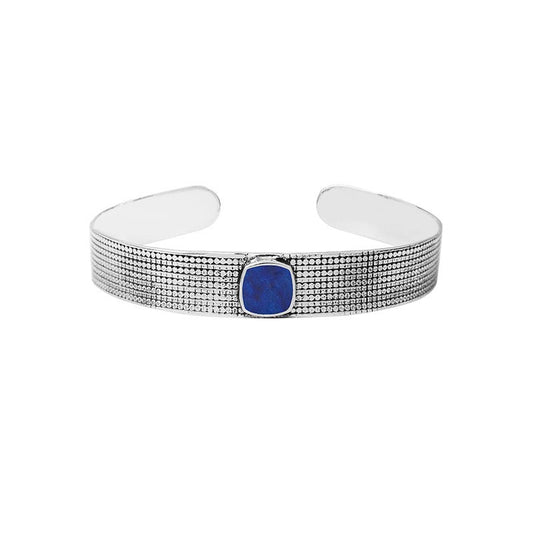 Bracelet Jonc lapis - lazuli carré extra plat , Argent 925 - PARADOXE