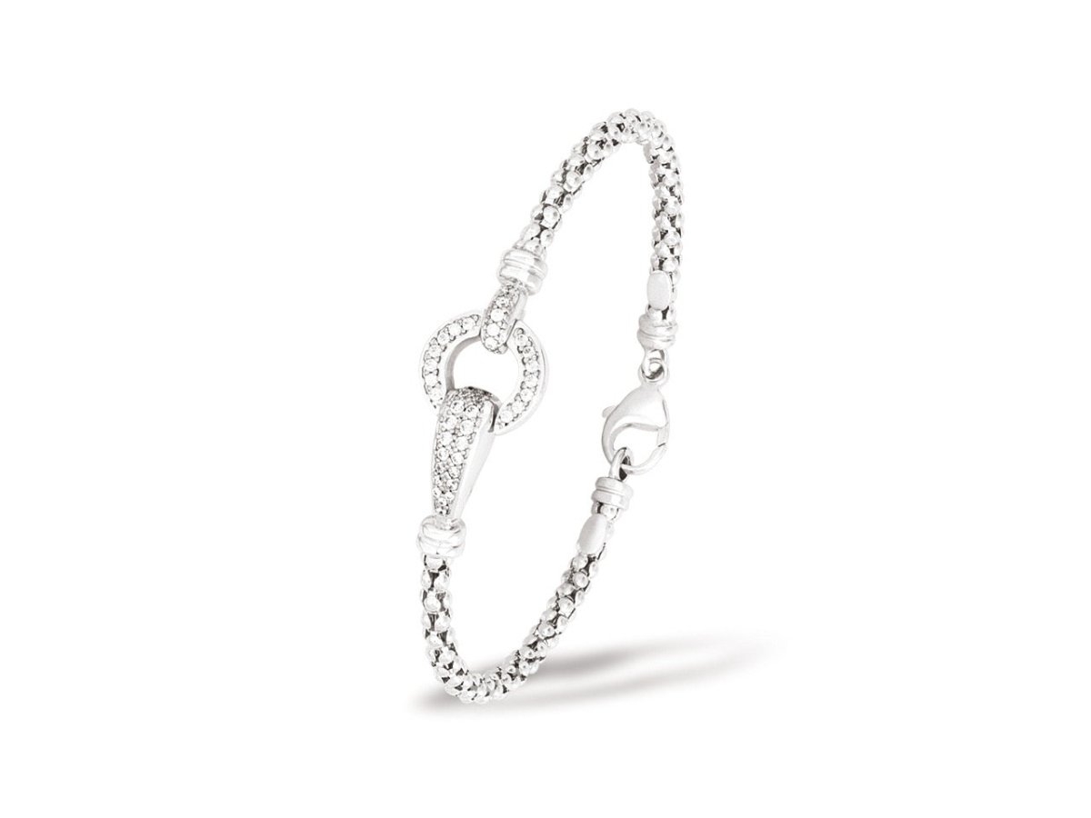 Bracelet Jonc maille pop corn fermoir boucle, Argent 925 Rhodié - PARADOXE