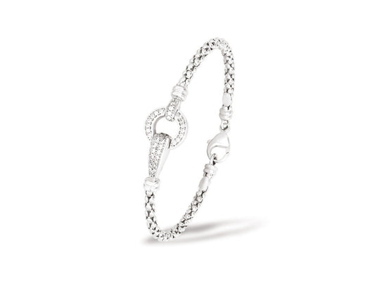 Bracelet Jonc maille pop corn fermoir boucle, Argent 925 Rhodié - PARADOXE