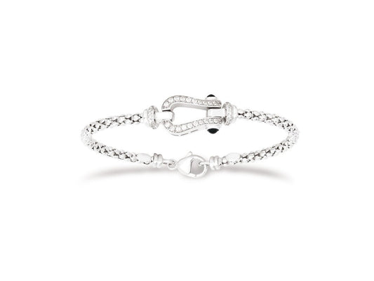 Bracelet Jonc maille pop corn fermoir étrier, Argent 925 rhodié - PARADOXE