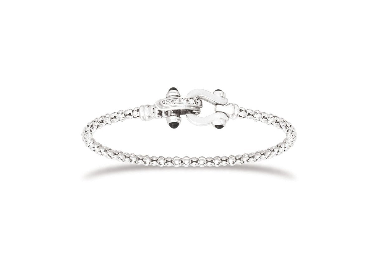 Bracelet Jonc maille pop corne fermoir zirconium, Argent 925 rhodié - PARADOXE