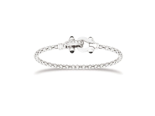 Bracelet Jonc maille pop corne fermoir zirconium, Argent 925 rhodié - PARADOXE