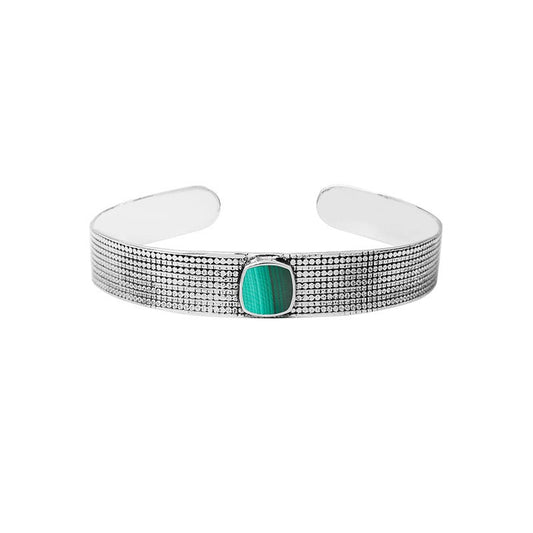 Bracelet Jonc malachite carré extra plat , Argent 925 - PARADOXE