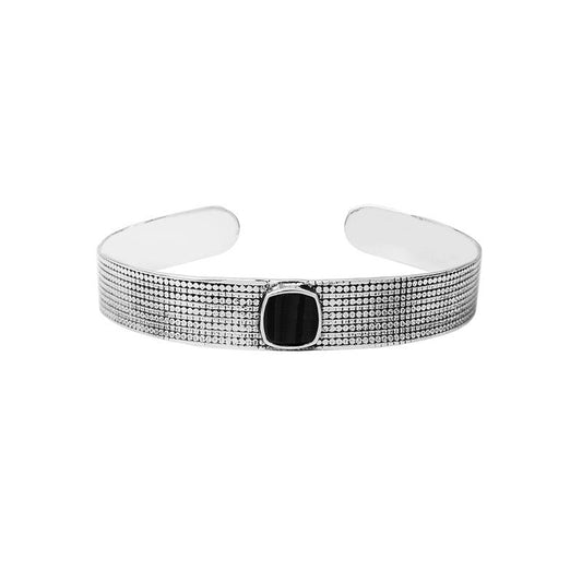 Bracelet Jonc onyx carré extra plat , Argent 925 - PARADOXE