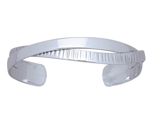 Bracelet Jonc ouvert bande unie martelée,Argent 925 Rhodié - PARADOXE