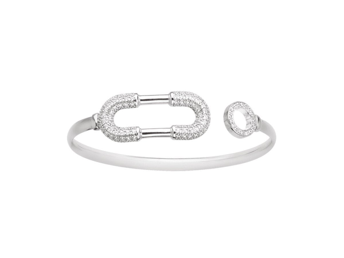 Bracelet jonc ovale & cercle , Argent 925 Rhodié - PARADOXE