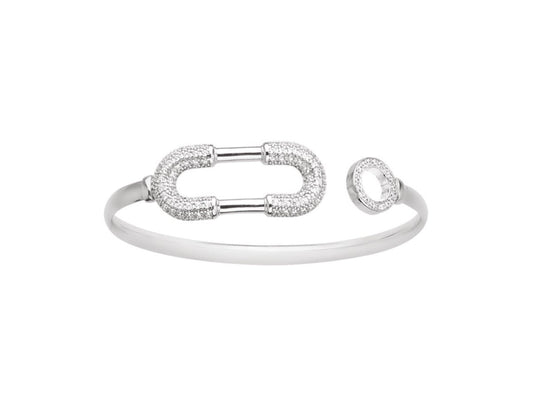 Bracelet jonc ovale & cercle , Argent 925 Rhodié - PARADOXE