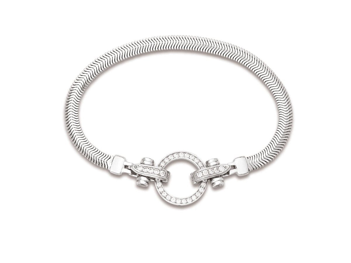 Bracelet maille serpent plat double fermoir zirconium,Argent 925 Rhodié - PARADOXE