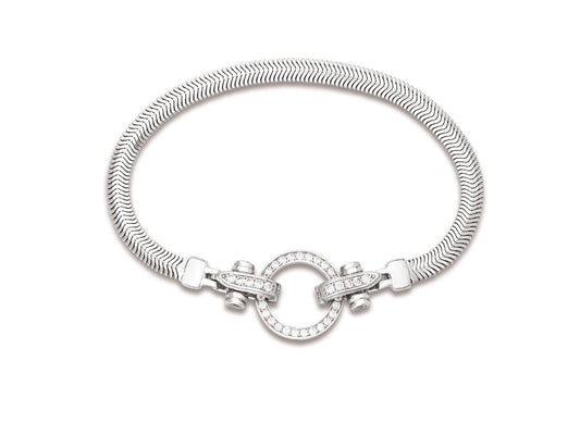 Bracelet maille serpent plat double fermoir zirconium,Argent 925 Rhodié - PARADOXE