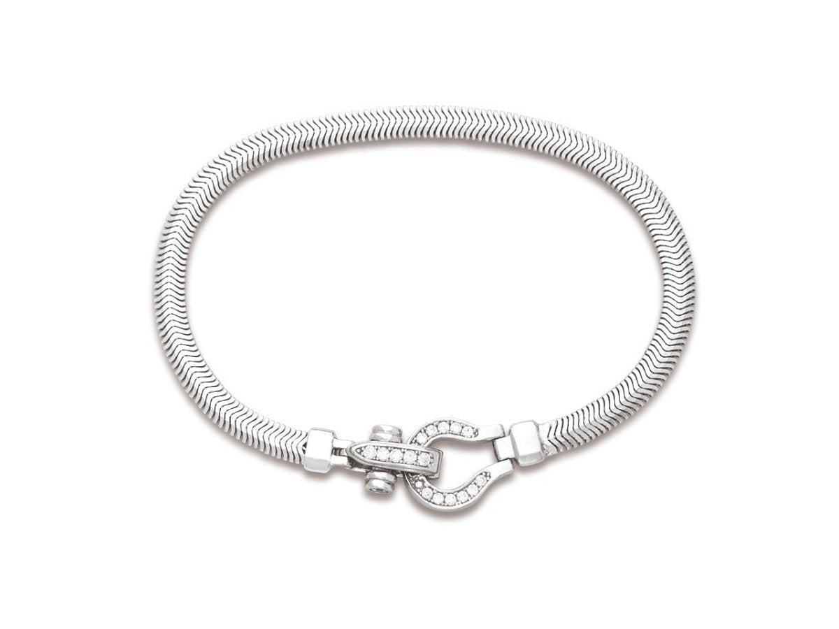 Bracelet maille serpent plat fermoir ovale zirconium,Argent 925 Rhodié - PARADOXE