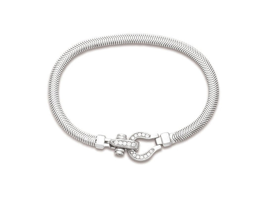 Bracelet maille serpent plat fermoir ovale zirconium,Argent 925 Rhodié - PARADOXE