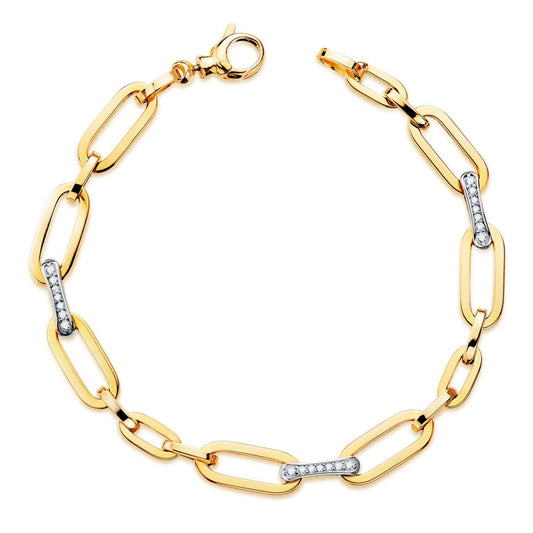 Bracelet maillons large zirconium, Or bicolore 18K - PARADOXE