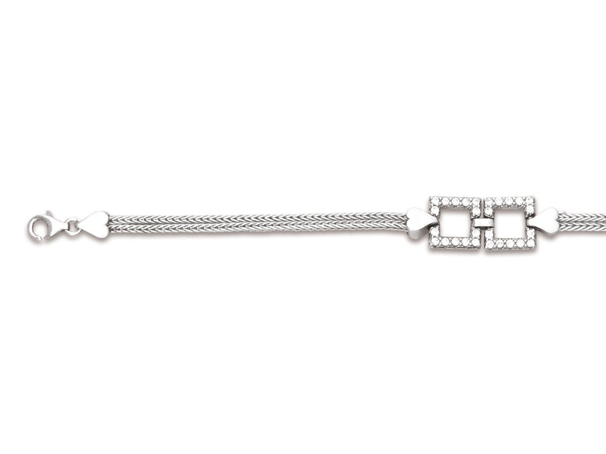 Bracelet motifs Carrés avec Zirconium, Argent 925 Rhodié - PARADOXE