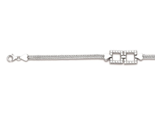 Bracelet motifs Carrés avec Zirconium, Argent 925 Rhodié - PARADOXE