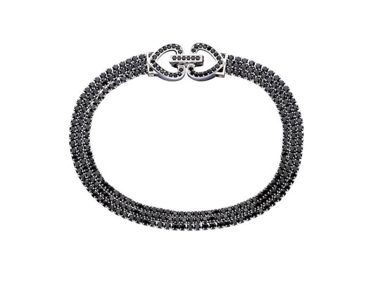 Bracelet rivière 3 rangs cristaux noir, Argent 925 Rhodié - PARADOXE