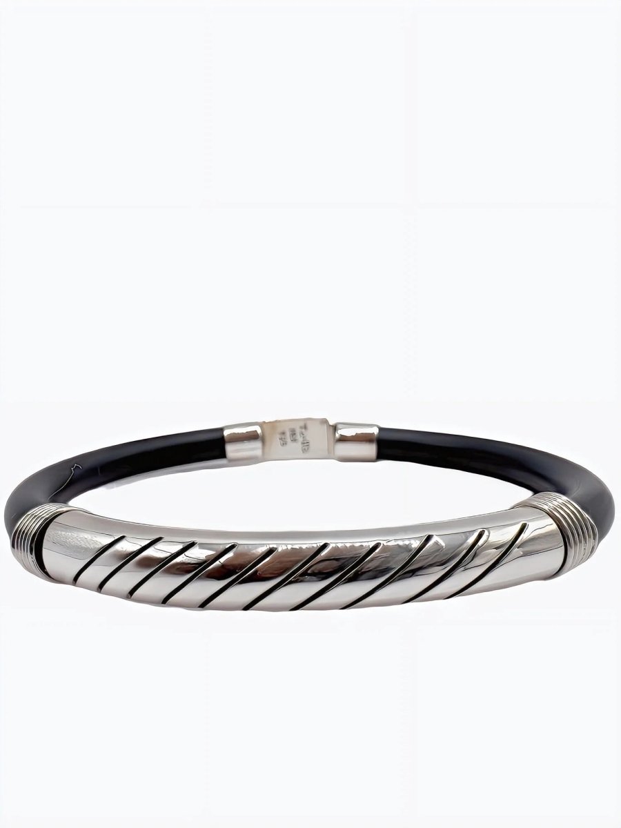 Bracelet strié , Argent 925 & Silicone - PARADOXE