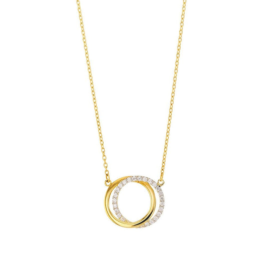 Chaine 2 cercles entrelacés lisse et serti zirconium , Or 9K - PARADOXE