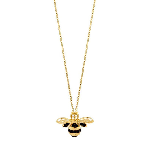 Chaine abeille émail Noir et empierré zirconium , Or 9K - PARADOXE