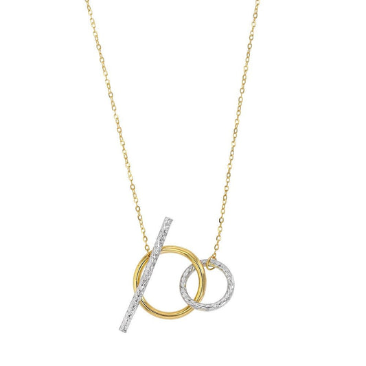 Chaine cercles entrelacés et barre aspect diamanté ,Or bicolore 9k - PARADOXE
