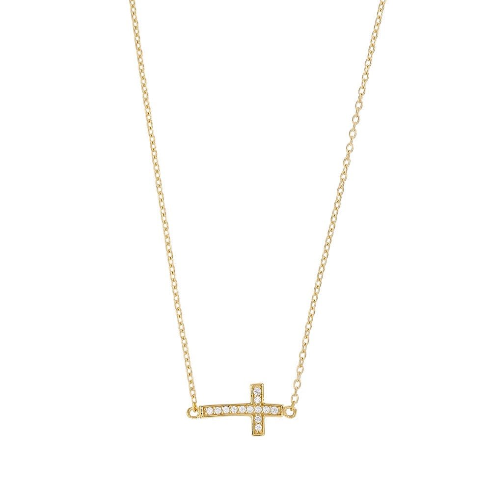 Chaine croix serti de zirconium , Or 9K - PARADOXE