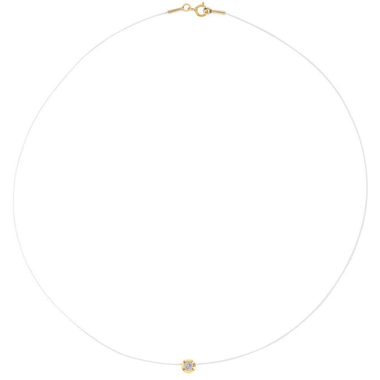 Chaine fil nylon orné d'un zirconium serti clos , Or 9K - PARADOXE