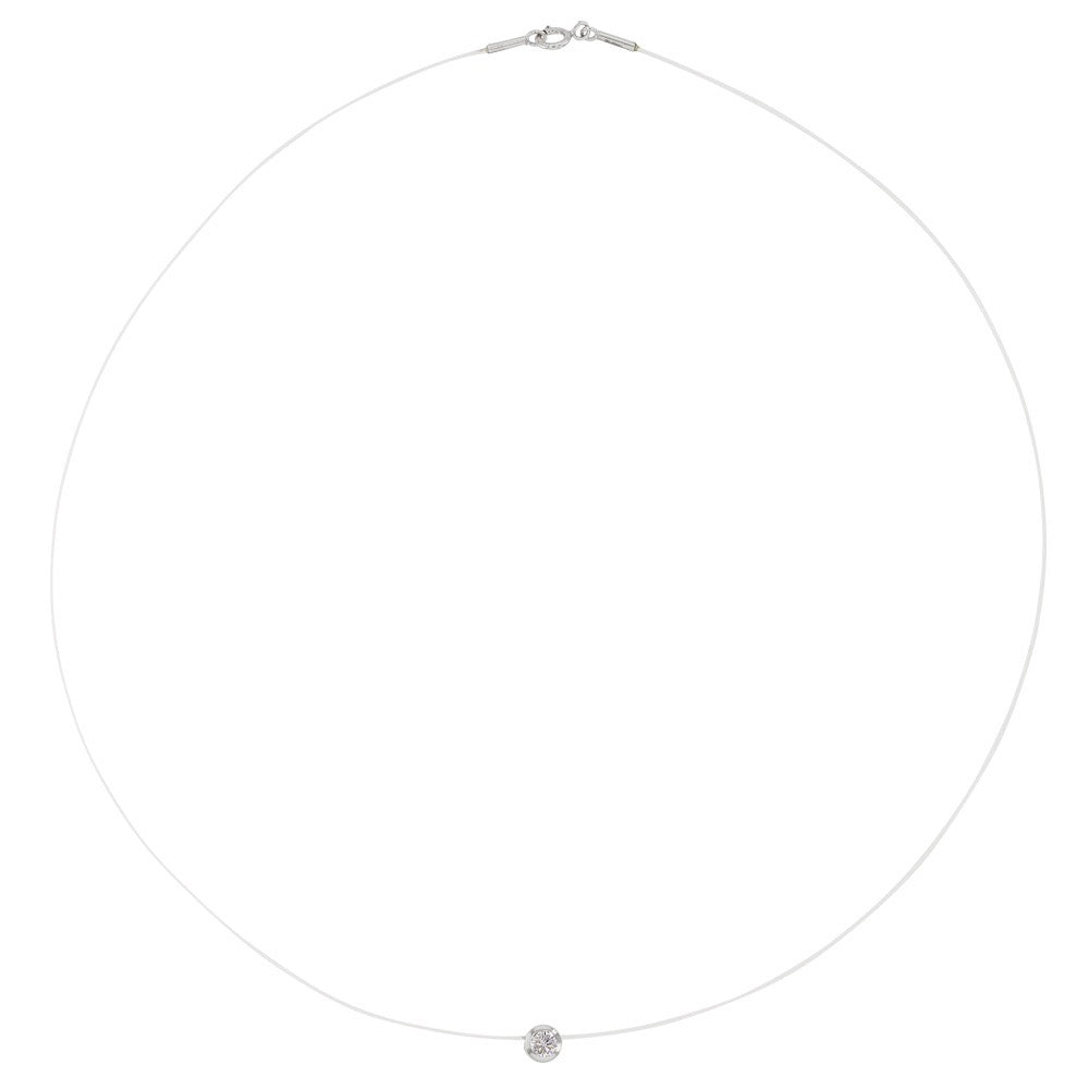 Chaine fil nylon orné d'un zirconium serti clos , Or blanc 9K - PARADOXE