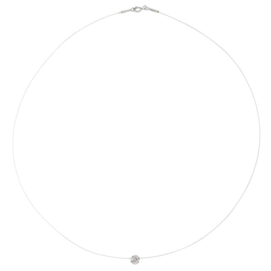 Chaine fil nylon orné d'un zirconium serti clos , Or blanc 9K - PARADOXE