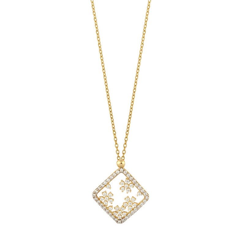 Chaine losange fleuri empierré zirconium , Or 9K - PARADOXE