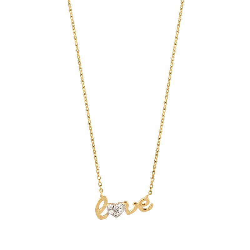 Chaine love orné zirconium , Or bicolore 9K - PARADOXE