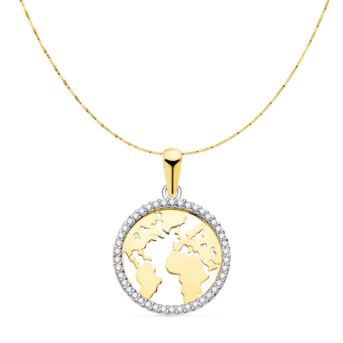Chaine monde sertis zircon , Or bicolore 18K. - PARADOXE