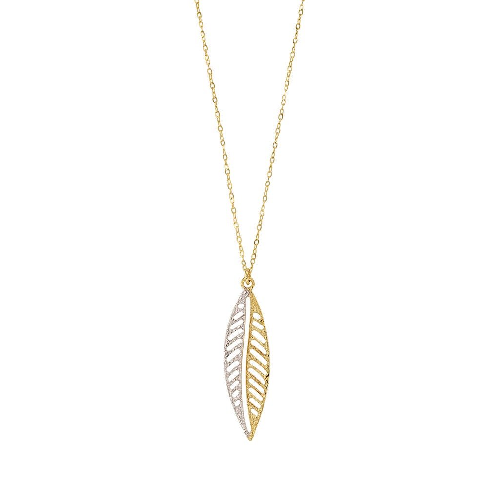 Chaine orné d'une plume bicolore aspect diamanté , Or bicolore 9K - PARADOXE