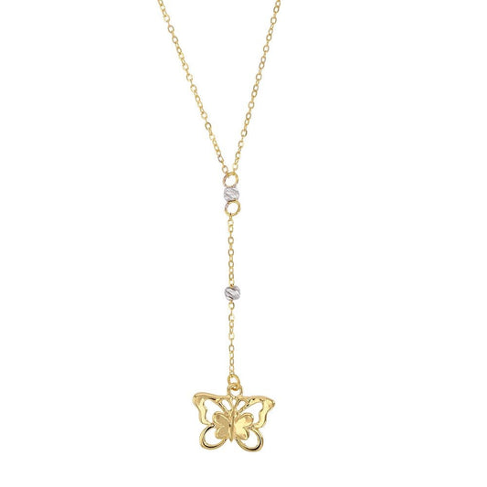 Chaine papillon bille aspect diamanté, Or bicolore 9K - PARADOXE