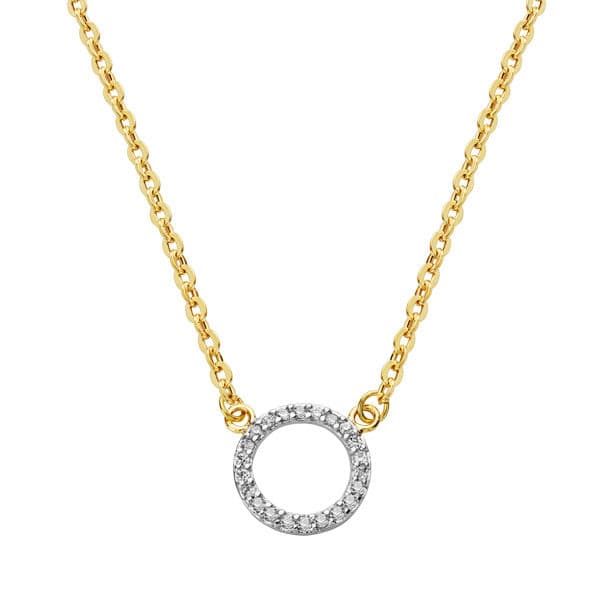 Chaine pendentif rond zircon , Or bicolore 18K - PARADOXE
