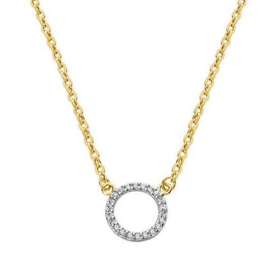 Chaine pendentif rond zircon , Or bicolore 18K - PARADOXE