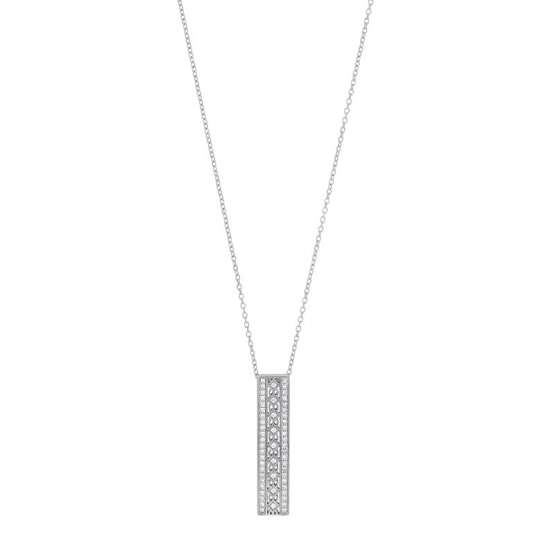 Chaine rectangle ajouré 3 rangs sertis zirconium ,Argent 925 Rhodié - PARADOXE
