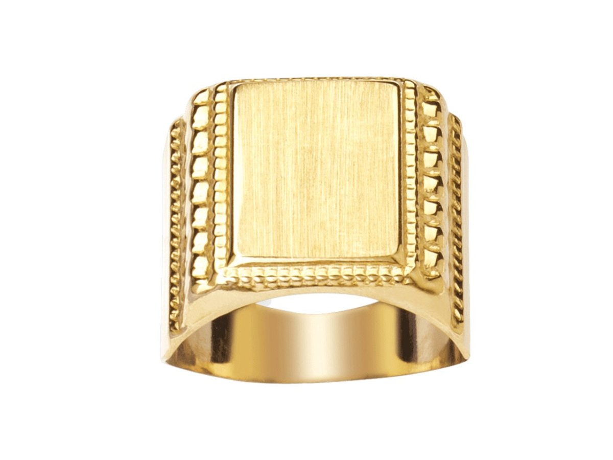 Chevalière carrée large bord ciselé ,Or 18k - PARADOXE