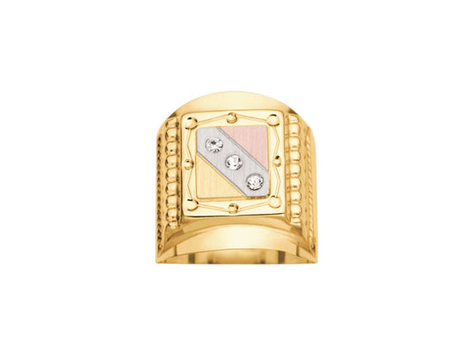Chevalière carrée oxydes de Zirconium , Or Tricolores 18K . - PARADOXE