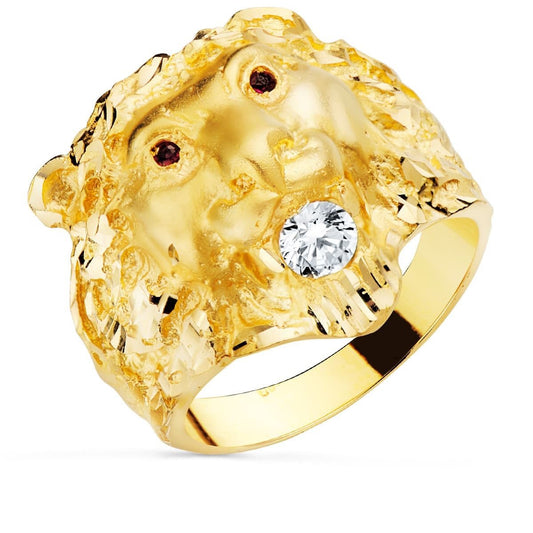 Chevalière lion oxyde rouge , zirconium blanc , Or 18K - PARADOXE