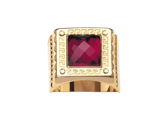 Chevalière motif grec pierre rouge, Or 18k - PARADOXE