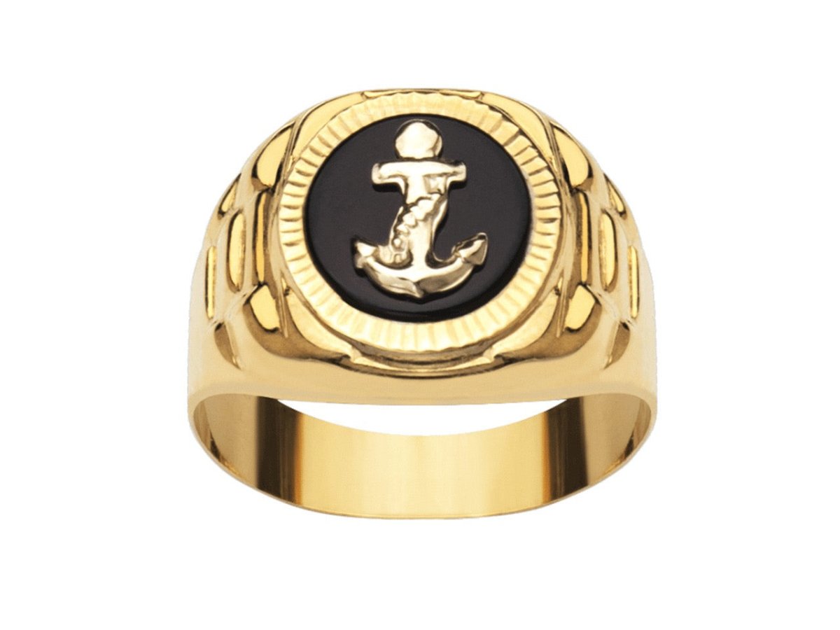 Chevalière ovale Onyx avec Ancre , Or 18k - PARADOXE