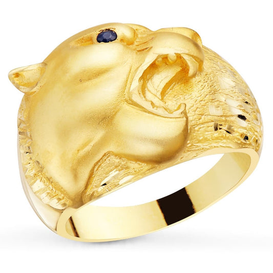 Chevalière puma yeux saphir , Or 18K - PARADOXE