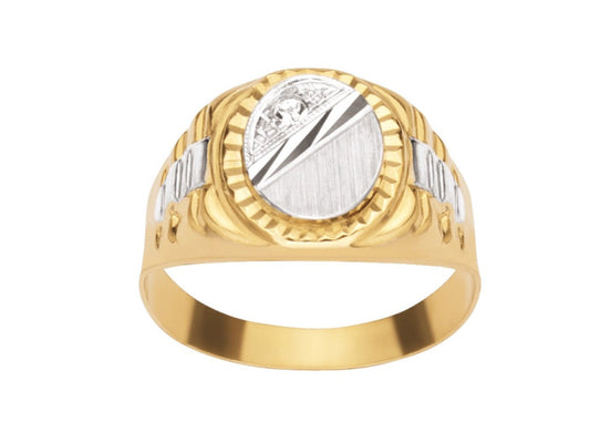 Chevalière ronde bord ciselé avec Oxyde de Zirconium , Or bicolore 18k - PARADOXE