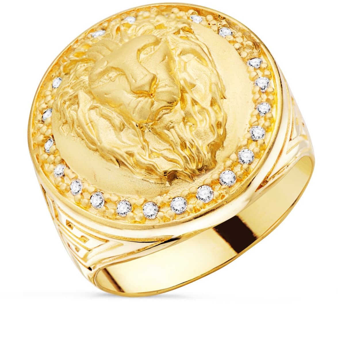 Chevalière ronde lion zirconium blanc , Or 18K - PARADOXE